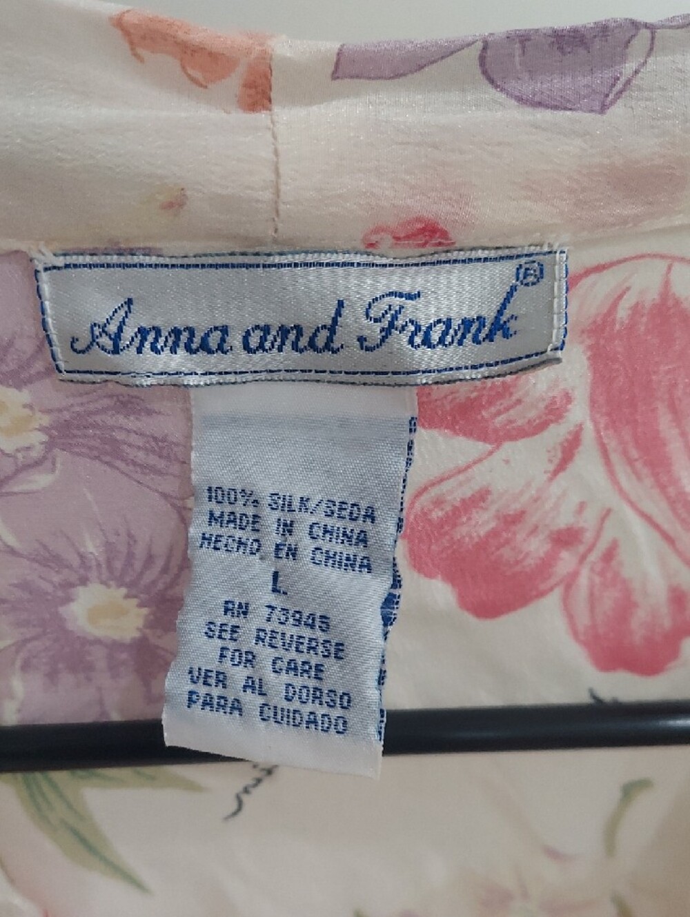 100% Silk Anna And Frank Cream Floral Short-Sleeve Button Down Shirt - Picture 6 of 9